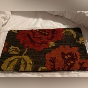 New Rare Vintage Grandinroad Rose Wool Kilim Lumbar Pillow Cover, 11 X 21”